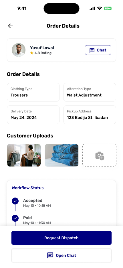 Tailor tracking order progress